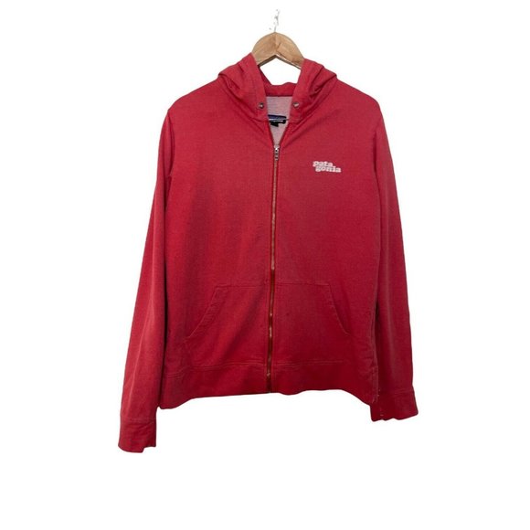 Patagonia Women Full Zip Hoodie Sweatshirt Organic Cotton Red Logo L - Picture 3 of 7